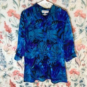 Blue Floral Button-Up Blouse